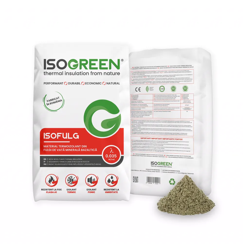 Sac ISOFULG ISOGREEN și material termoizolant în vrac